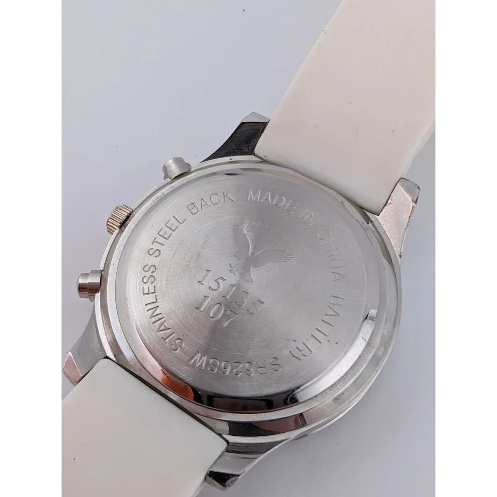 American Eagle Outfitters Watch Women 36mm Case White Silicone Band- New Battery